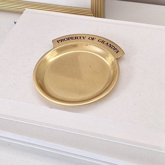 Vintage Brass Coin Dish: property of Grandpa Black Lettering - Picture 1 of 7